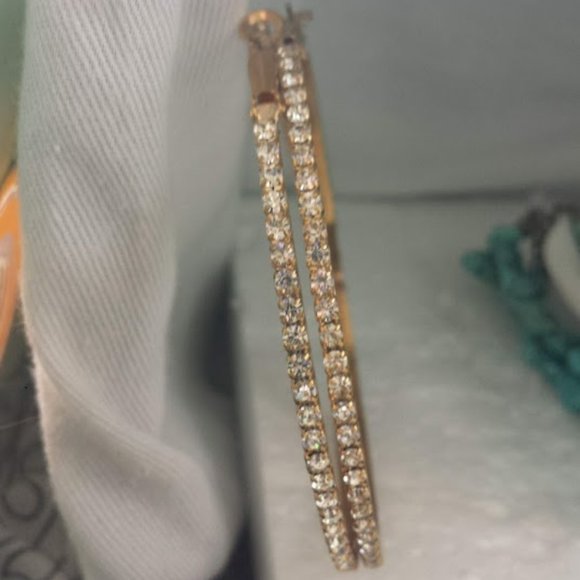 Large Hoop Earrings Rhinestone Gold Statement - Picture 7 of 10